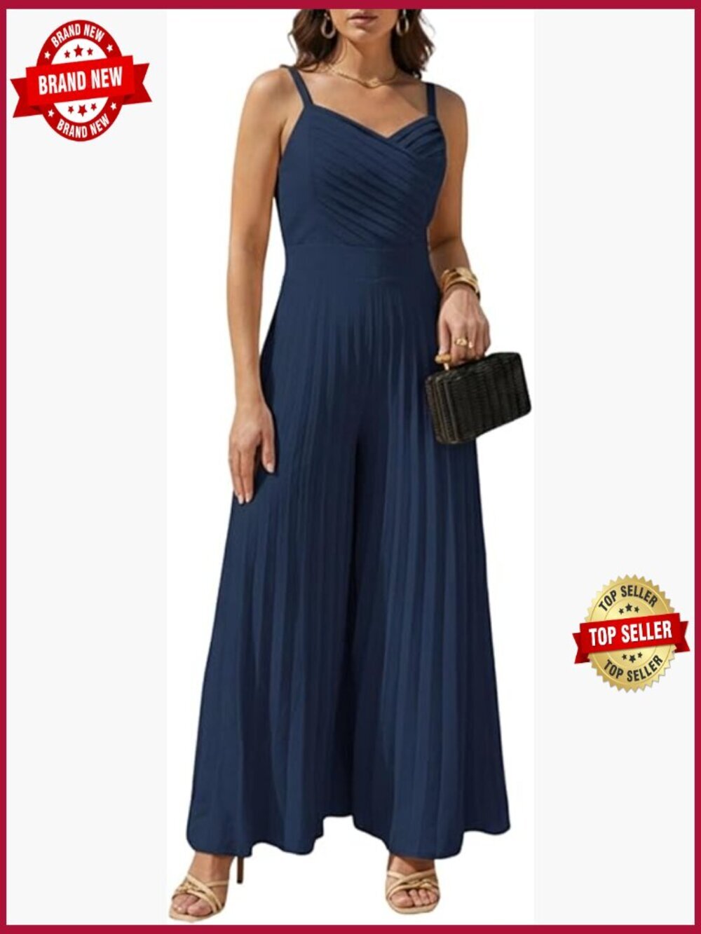 Flowy Pleated Wide Leg Jumpsuit Smocked Sleeveless Spaghetti Strap Summer Romper